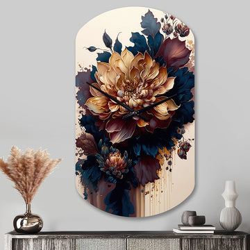 Burgundy And Blue Dahlia Bunch II - Asymmetric Metal Wall Clock
